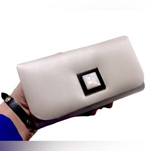 Kara Ross Satin Gray Mother of pearl Plate Clutch Small-bag Purse  6” X 4”